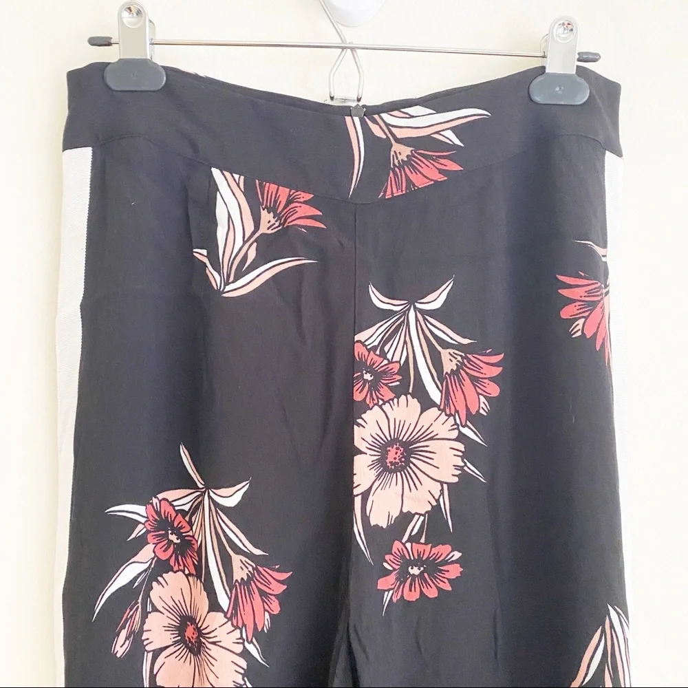 Eva Longoria Floral Ribbon Stripe Wide Leg Crepe Trouser Pant Black Pink 6 - Picture 3 of 12